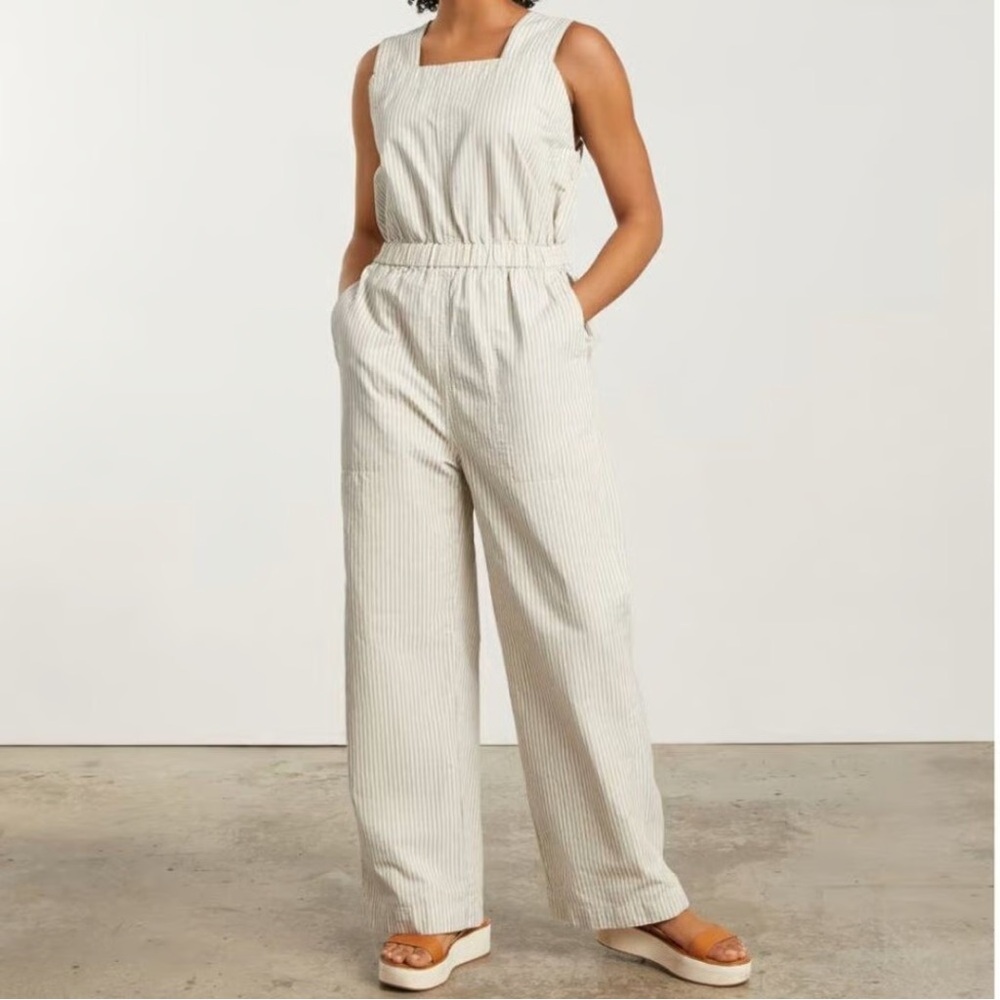 Everlane The Fatigue Apron Cotton Linen‎ Striped Jumpsuit